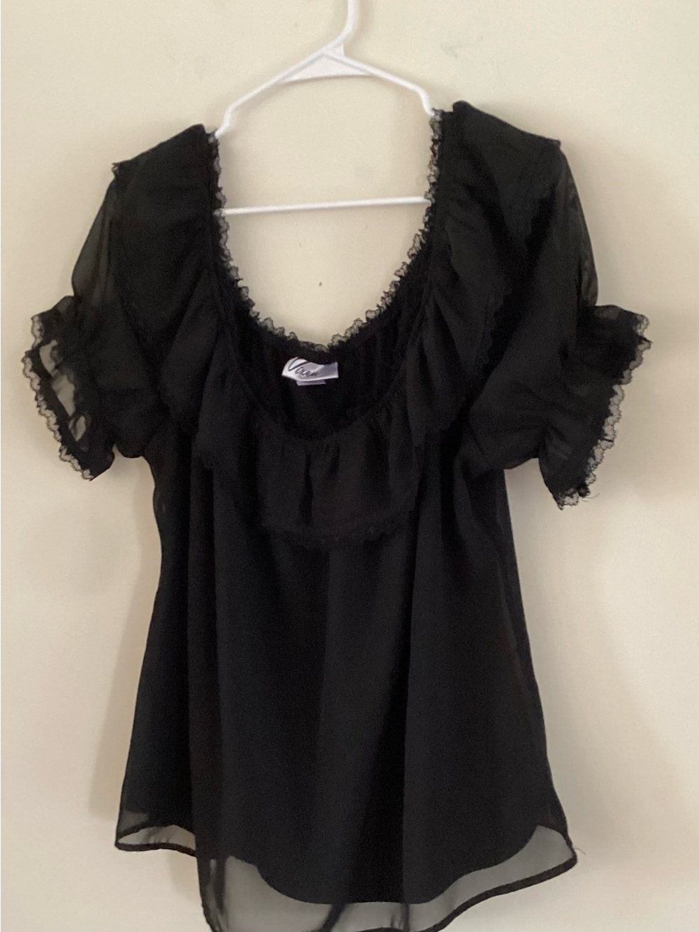 Vixen by Micheline Pitt Peasant Blouse in Black Chiffon Size 2X